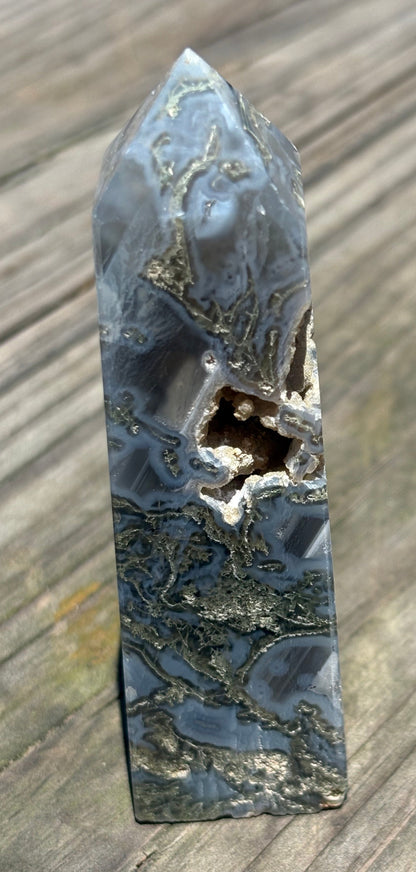 Moss Agate Tower w/ Druzy Pocket