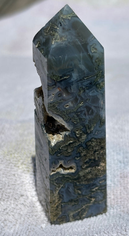 Moss Agate Tower w/ Druzy Pocket