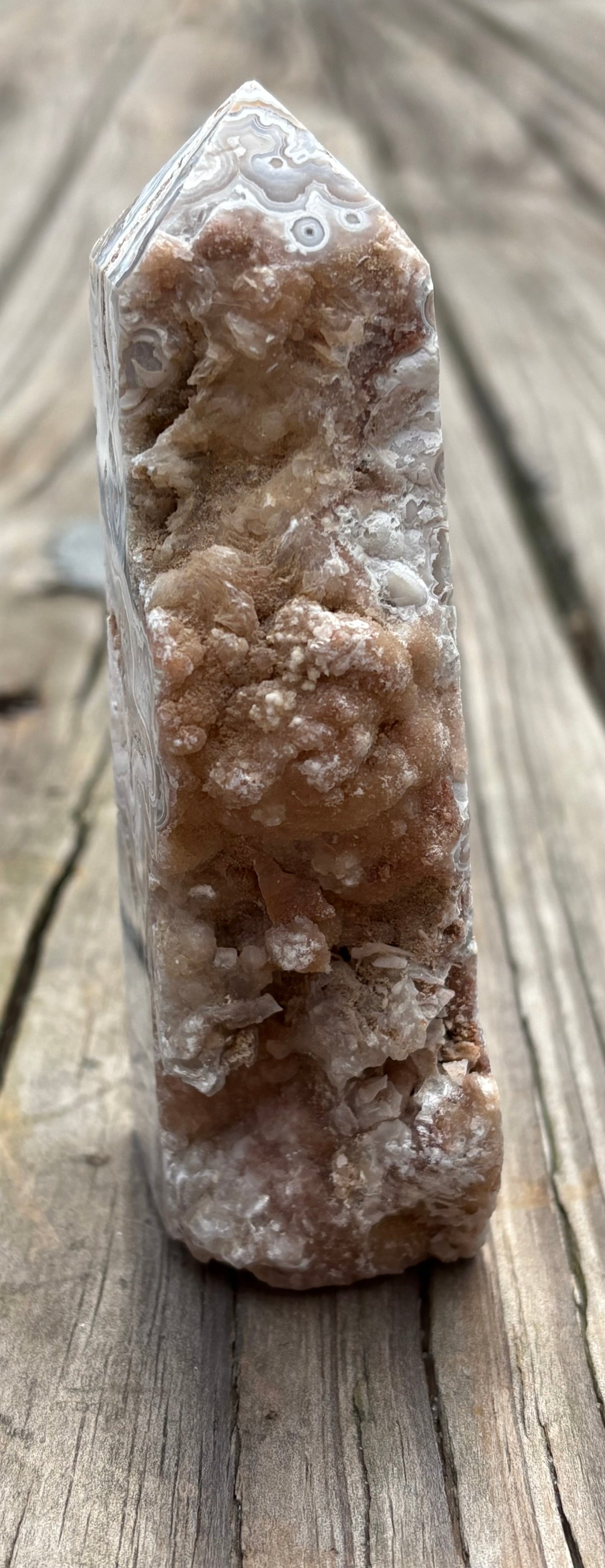 Pink Crazy Lace Agate Druzy Tower