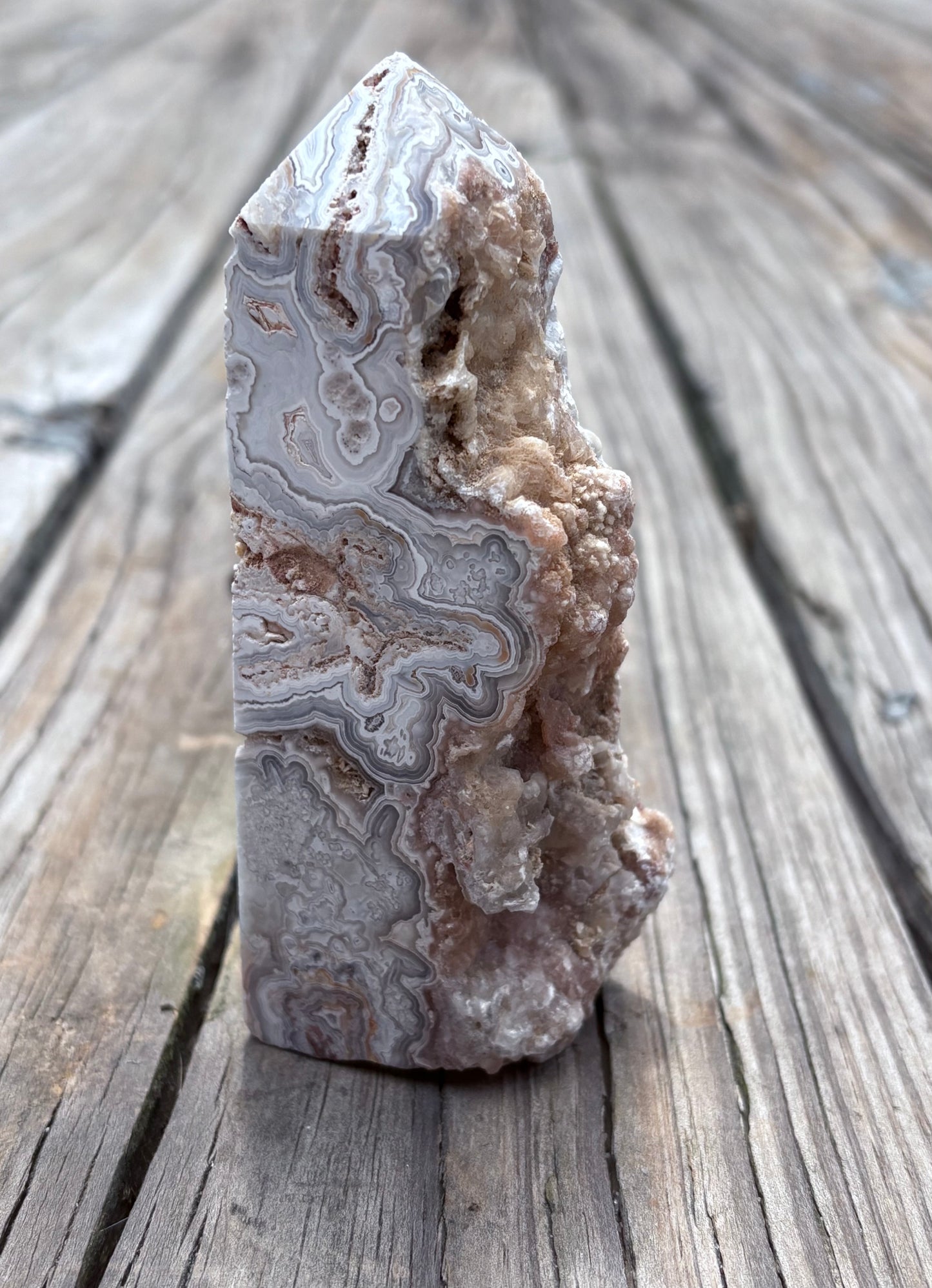 Pink Crazy Lace Agate Druzy Tower
