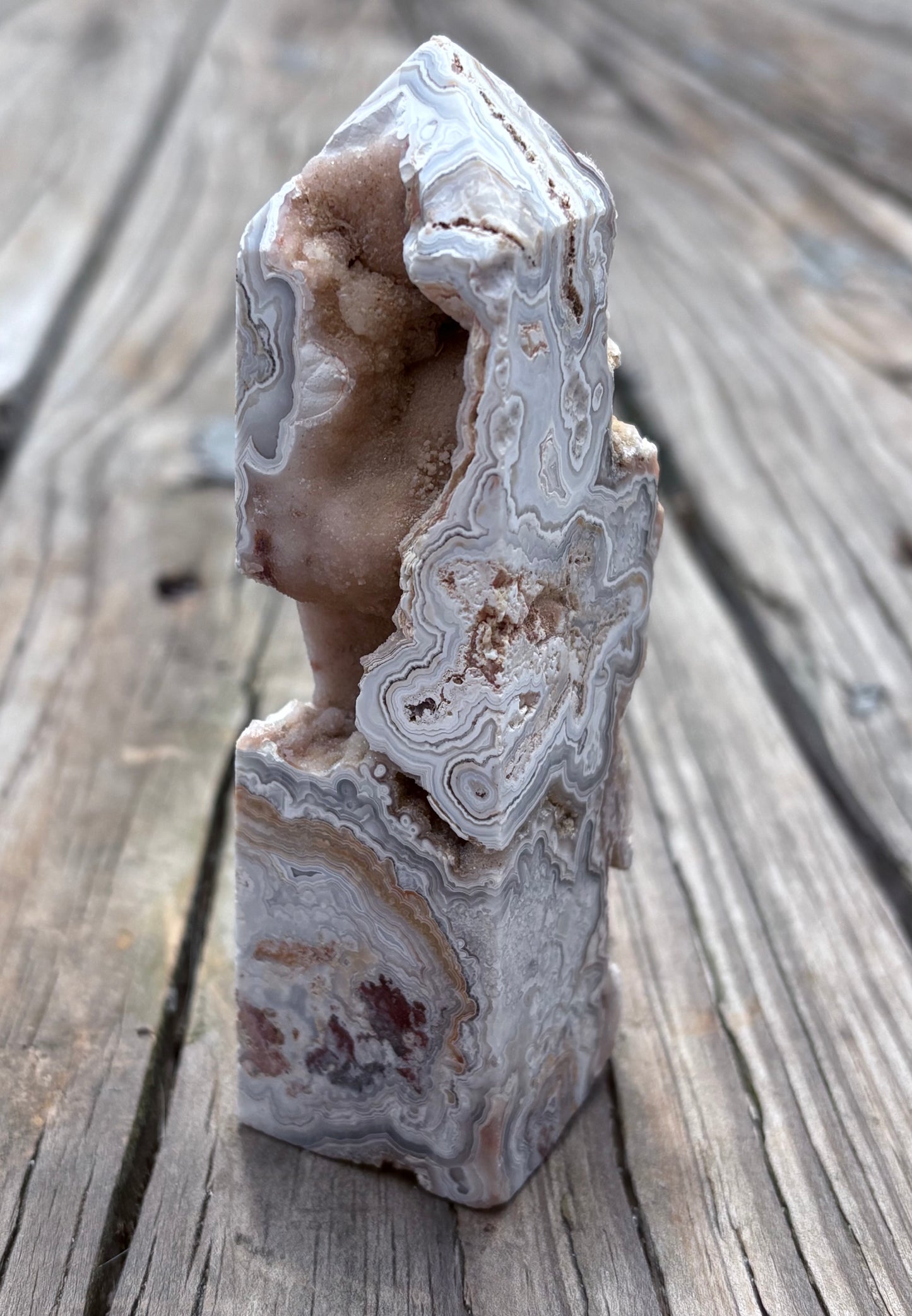 Pink Crazy Lace Agate Druzy Tower