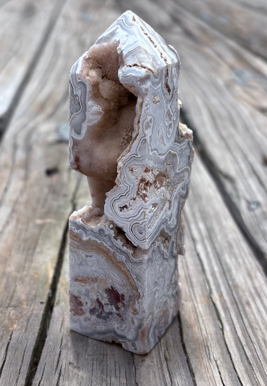 Pink Crazy Lace Agate Druzy Tower