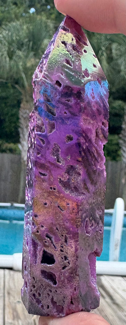 Purple Aura Druzy Quartz Tower